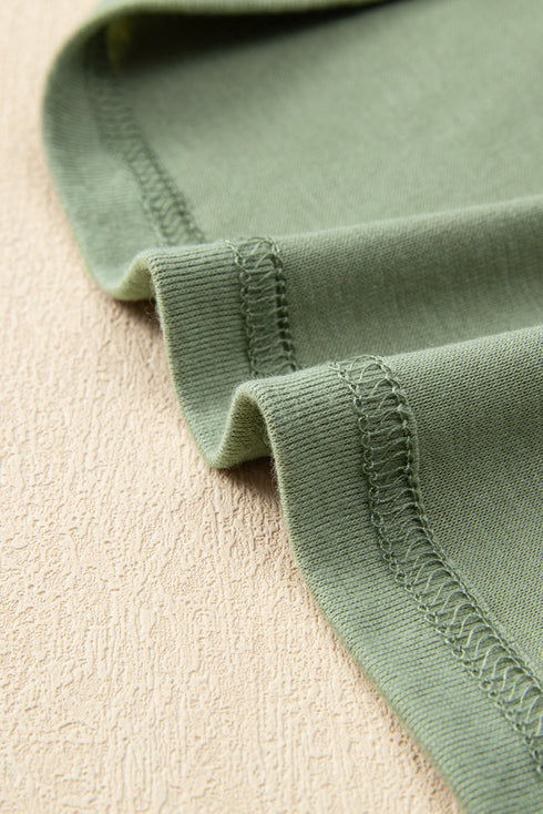 Raglan Long Sleeve Exposed Seam Detail Relaxed Fit Crew Neck Top